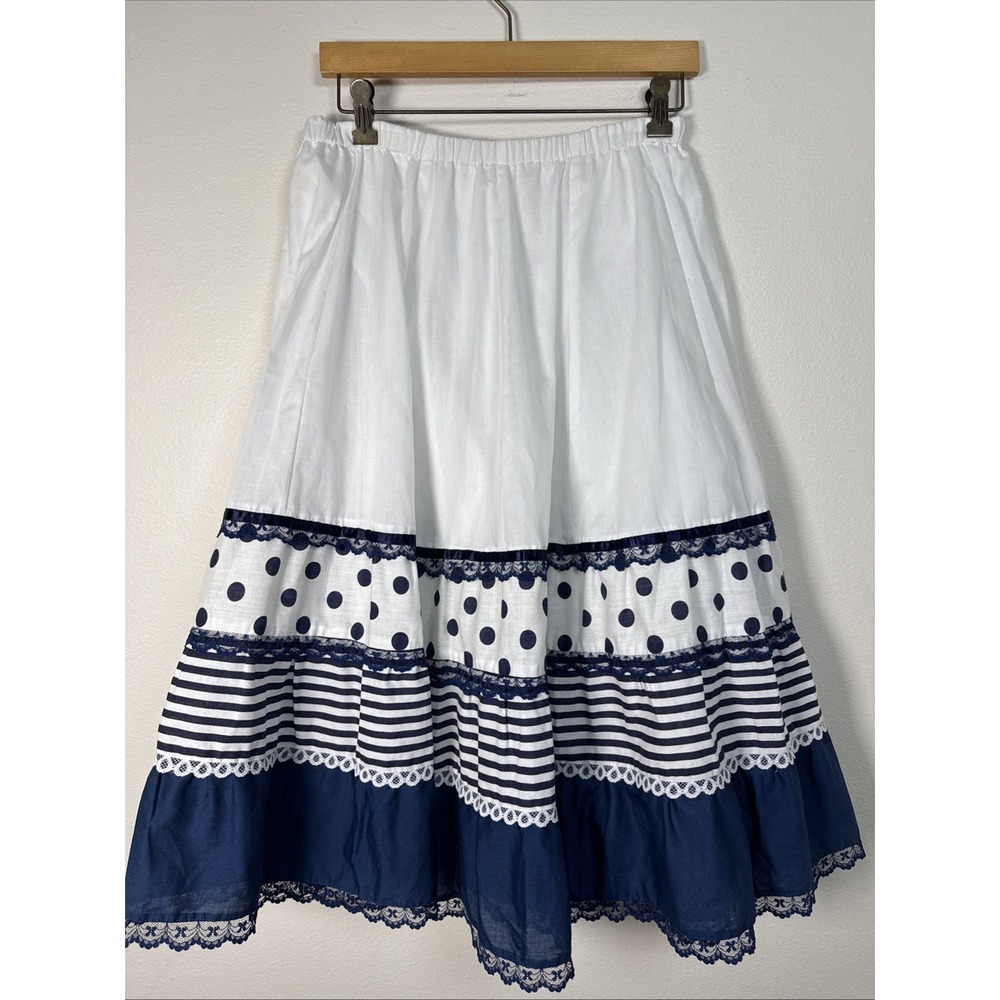 Vintage Carefree Fashions Scottsdale OS Lace Blue Western Prairie Midi Skirt USA